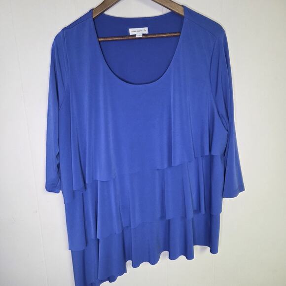 Susan Graver Liquid Knit Blue Asymmetrical Tiered Top Size 1X XL - Picture 1 of 6